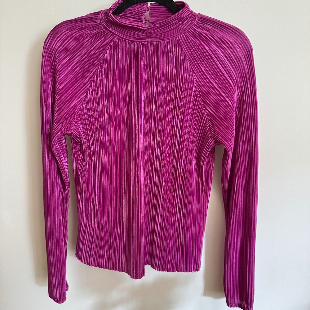 Joie Magenta Pleated Mock Neck Long Sleeve Blouse Small S